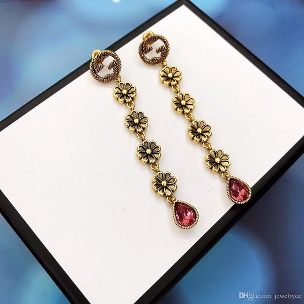 

european and american custom fashion earrings brass floral drop earrings are stylish and versatile, Golden