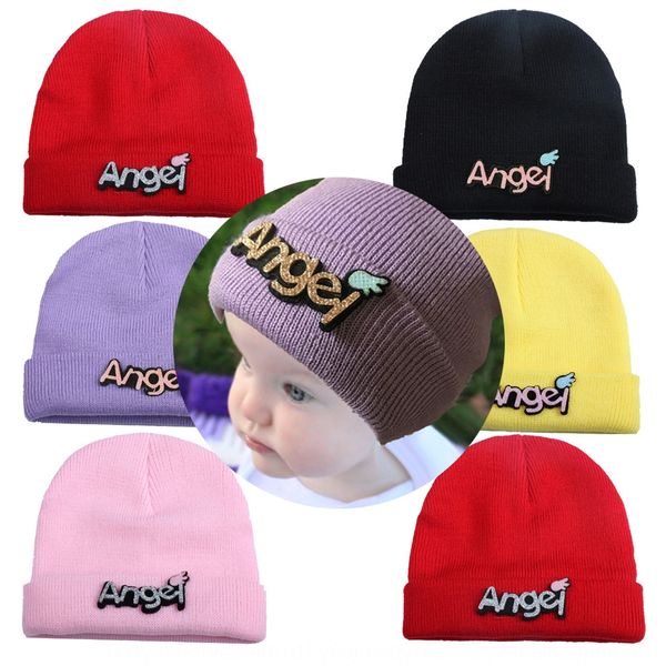 

letter patch wool knitted warm warm hat cap baby cap ear protection pure color all-match baby hat, Blue;gray