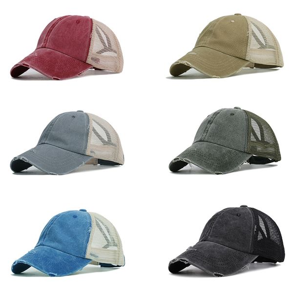 

outdoor adjustable mesh cotton ponytail hat headwear multicolor for men women sports cap hat summer cap, Black;white