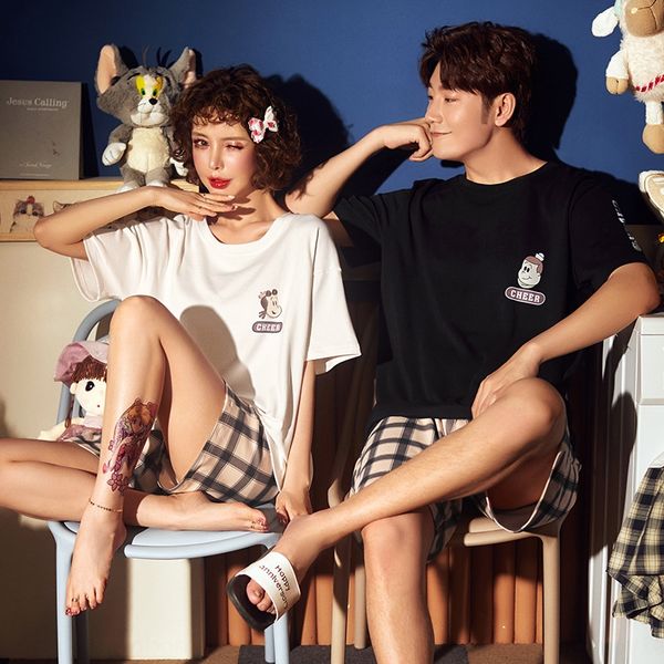 

w3ypi couple's pajamas cotton short sleeve suit korean fashion plaid clothes home furnishing clothing men's and women's home, Blue;red