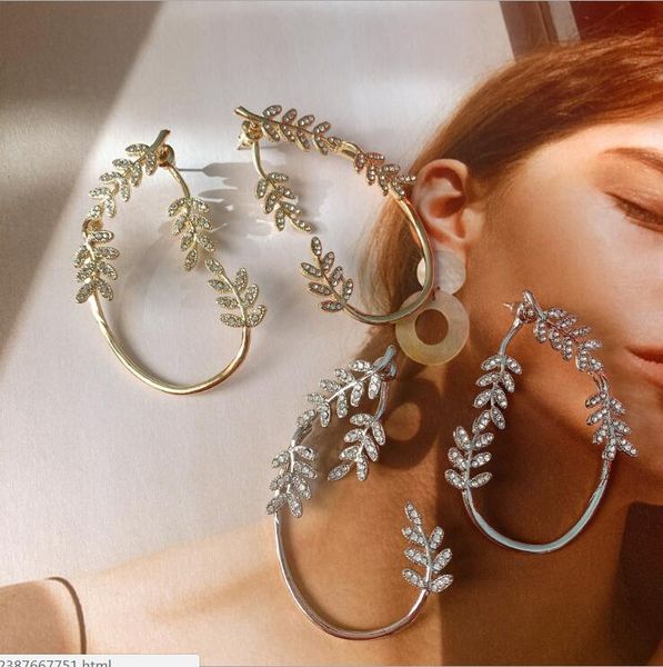 

temperament women rhinestone earrings ear bone ear clip without piercing fairy leaf accessories, Silver