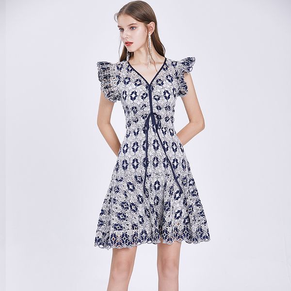 

casual dresses 2021 summer fashion women dress elegant high waist lace hollow out embroidery a-line female s-xxl, Black;gray