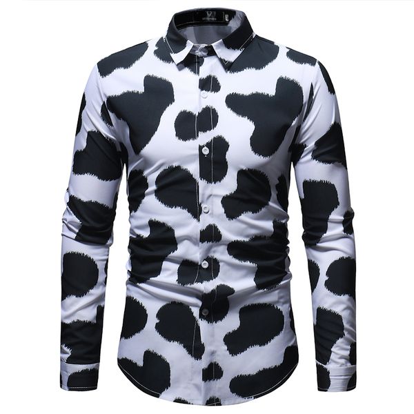 

men's casual shirts 3d cow pattern print long sleeve shirt men 2021 brand slim fit mens dress button down camisas para hombre 3xl, White;black