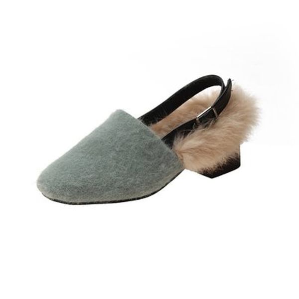 

fall/winter 2020 new mink woolen shoes fashion wild thick heel buckle round head suede large size belt with single shoes women, Black