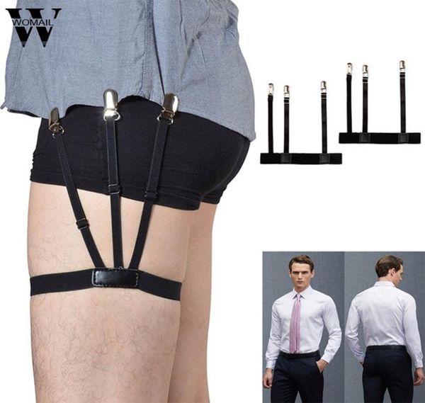 

womail women men shirt suspenders shirt stays garters holder adjustable shirts resistance belt with non-slip locking clamps ot23, Black;white