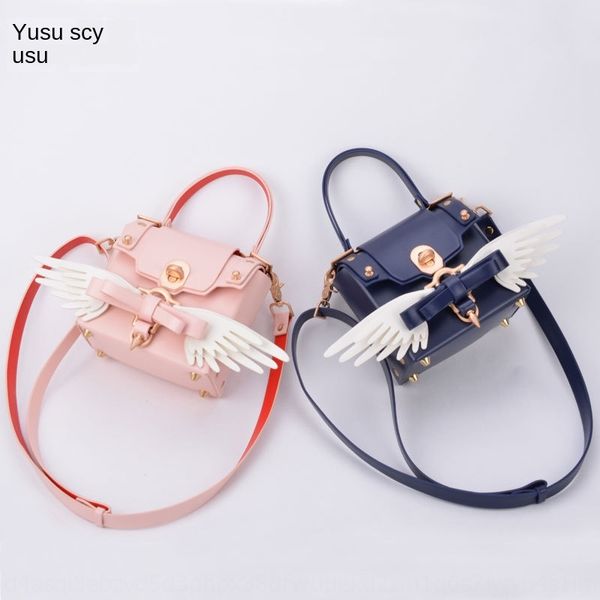 

0thvs 2019 new hand small square korean style bow contrast color wings single shoulder hand bag personalized rivet mini diagonal small squar, White
