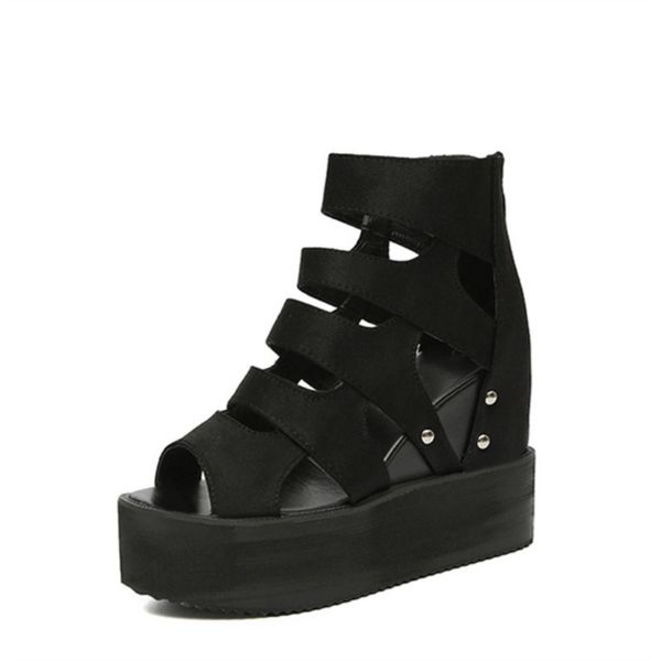 

wedges shoes for women high heel sandals summer female shoes flip flop open peep toe hollow muffin platform sandals size 35-39 y200620, Black