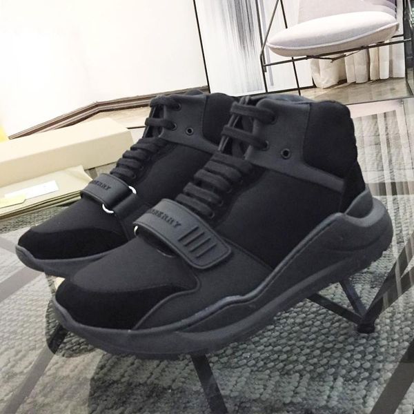 

breathable mens boots autumn and winter fashion shoes vintage check cotton sneakers scarpe sportive da uomo casual high luxury men shoes, Black