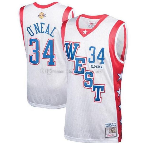 

мужчины лос анджелес лейкер 34 шакил oneal mitchell ness white 2004 all-star hardwoods classics аутентичный джерси, Black;red