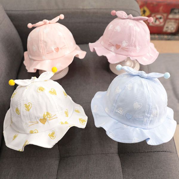 

cute baby summer sun hat heart print baby boy girl hat outdoor kids bucket children panama beach caps beanie, Blue;gray