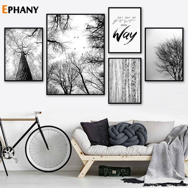 

black white winter tree canvas posters and prints minimalist forest landscape painting wall art decorative picture home decor