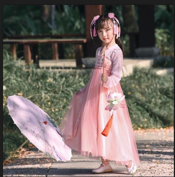 

ddctf girl's 2020 hanfu spring and dress dressembroidered princess dressautumn fairy princess dress super fairy pink flower embroidered, Black;red