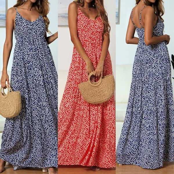 

2020 summer floral maxi dress women party long red dress boho slip elegant floor length flower maxi dresses for women, Black;gray
