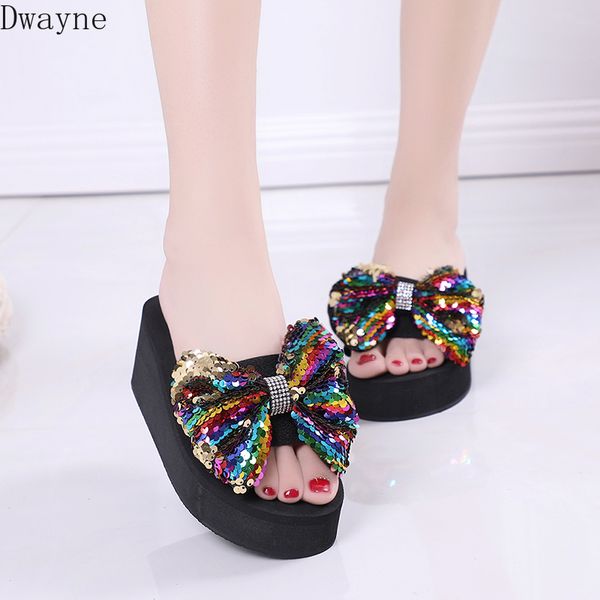

2020 summer new women's wear wild fashion slope with thick bottom beach straight word drag, Black