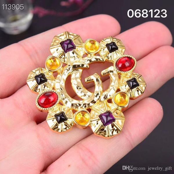 

new ethnic style creative brass plating hollow crystal color diamond letter brooch craft brooch hypoallergenic