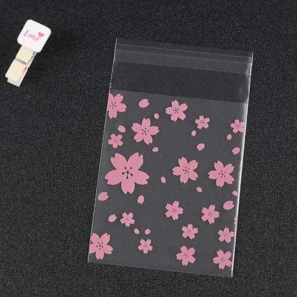 

100pcs lovely cartoon flower cookies biscuits bags self-adhesive party wedding bag cake candy gift bags baking package 7*7cm