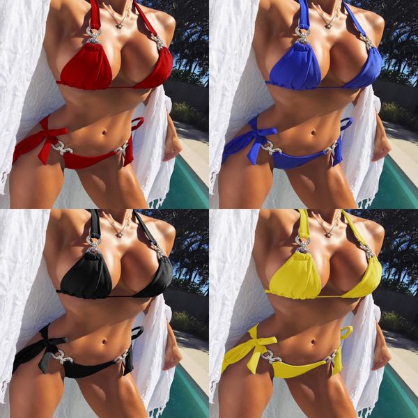 

women's 2 1pcs swimwear fringe halter low rise bottom bikini bathing suits sets 6 colour select dm0051#713, White;black