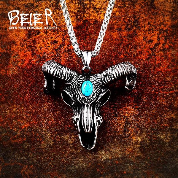 

beier 316l stainless viking norse odin sheep head for men amulet scandinavian necklace pendant animal jewelry lp415, Silver