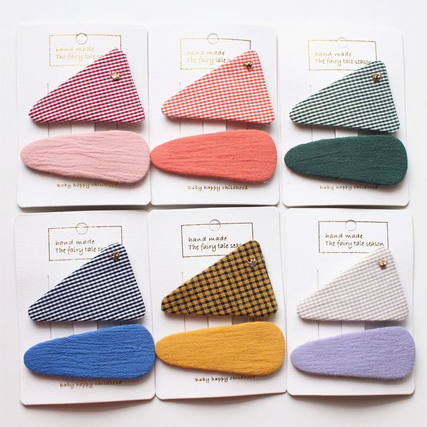 

12sets/lot modish girl hairpins simple prince hair clip cute plaid kid hairpin party headwear lovely bb grips triangle hair clip, Slivery;white