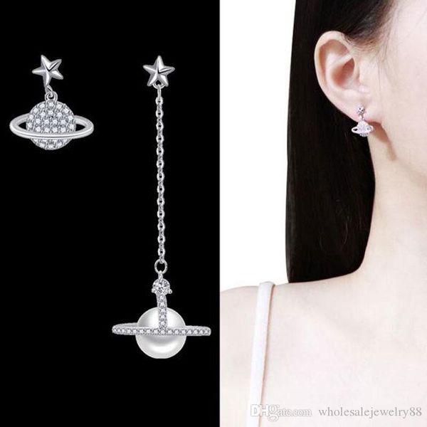 

wholesale asymmetry satellite tassel dangle drop earringscrystal pearl eardrop 925 silver needle earring women party jewelry gift