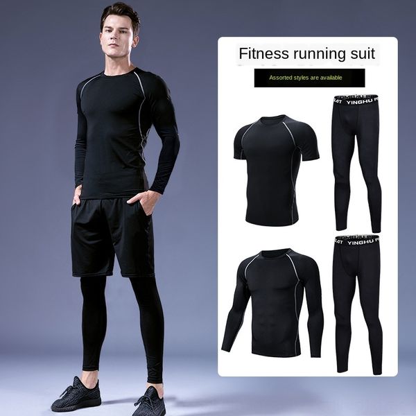 

gym sports stretch fitness men's quick-drying tights running men's suit training tight pants tight pants fitness suit, White;black
