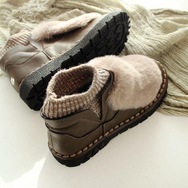 

snow boots warm winter women shoes flat fleece warm ankle cotton vintage casual slip on fashion women sock shoes, Black