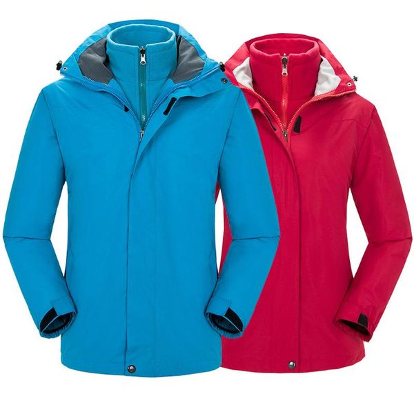 

winter outdoor waterproof jacket two-piece set three-in-one work clothes men and women waterproof skiing mountaineering, Blue;black