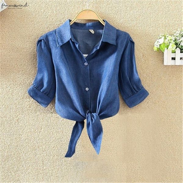 

striped navy blue shirts women knot front crop womens and blouses button summer blouse clothing, White