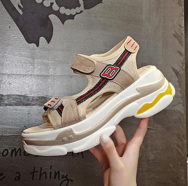 

2020 women sandals platform wedge shoes high heel summer beach sandals hook mesh casual shoes fashion the roman, Black