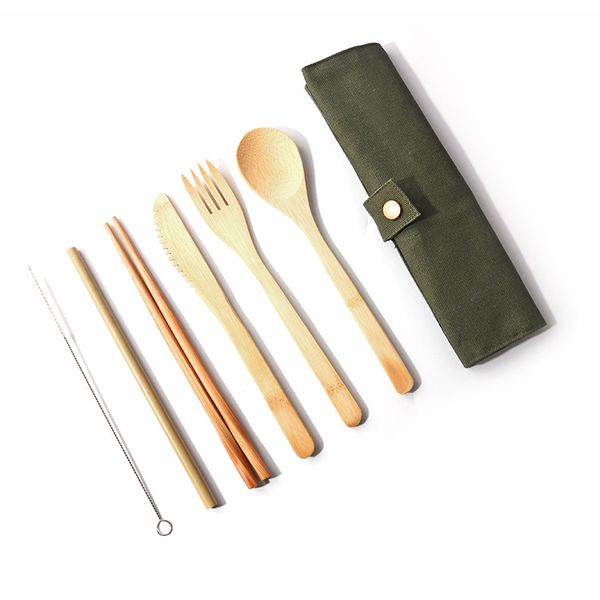

2020 деревянная посуда набор из бамбука чайную вилка суп нож catering ножевые набор мешок ткани кухня кулинария инструменты