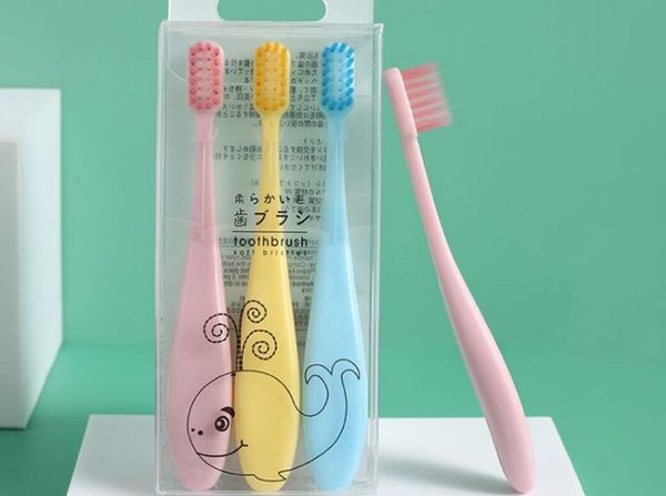 

macaron children's toothbrush 3 pack fine soft hair baby toothbrush candy color children's toothbrush cartoon dropshipping