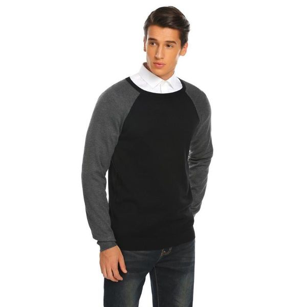 

men's o-neck long sleeve patchwork slim fit casual pullover casual, office sweater contrast color, White;black