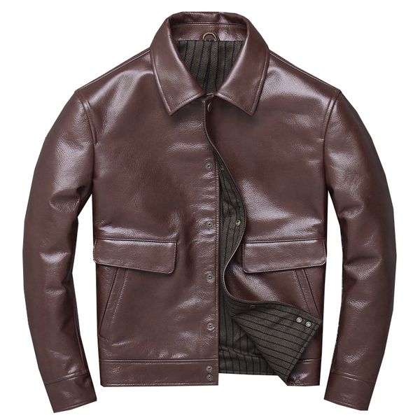 

ales2020 new casual genuine leather jacketus mens dark brown leather coatbatik cowhide outwearwarm business fashion style, Black