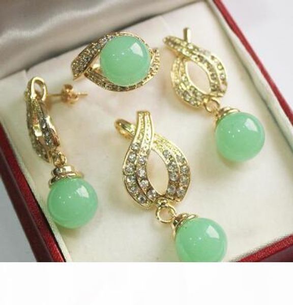 

beautiful new jewelry 18kgp + 12mm light green jades pendant, earring, , ring set, Black