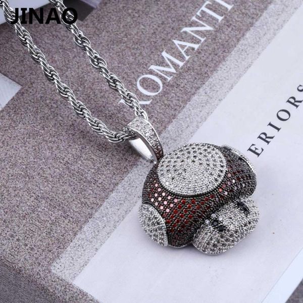 

jinao new fashion iced out mushroom necklace & pendant copper bicolor cubic zircon necklace hip hop men's jewelry gifts, Silver