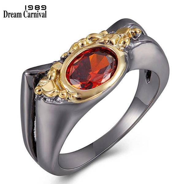

dreamcarnival new arrive geometric red cubic zircon ring for women black-gold color wedding engagement party accessories wa11788, Golden;silver