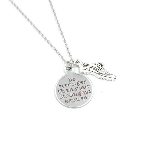 

new arrival wholesale stainless steel necklace running shoe necklace be stronger than your strongest excuse pendant necklace runner gifts, Silver
