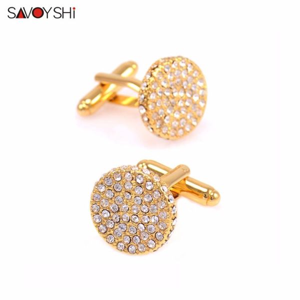

cuff link and tie clip sets savoyshi luxury crystal cufflinks for men shirt buttons round gold color cufflink brand jewelry wed, Silver;golden