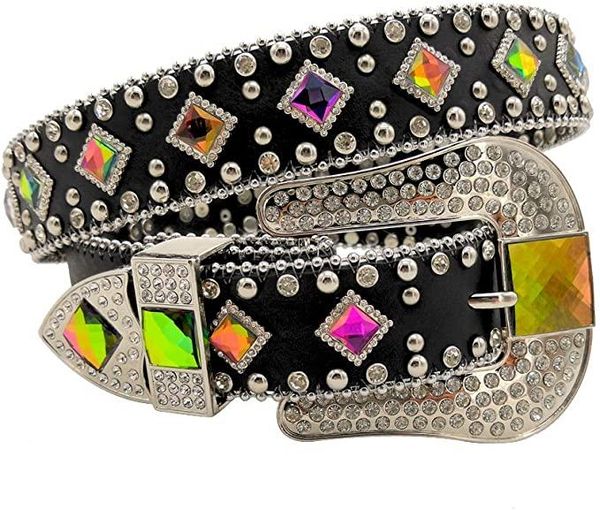 

western style bling crystal rhinestone belt with colorful glass diamond-studded trim removable buckle belts for women wholesale, Black;brown