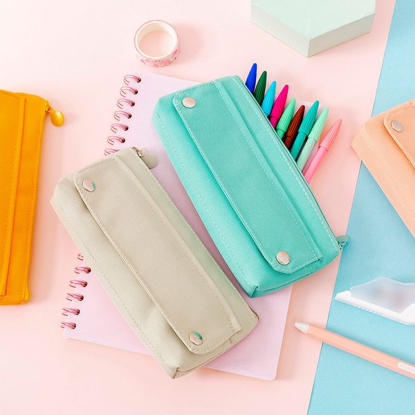 

stationery box pencil case oxford cloth zipper student pencil bag button high elastic solid color triangle simplicity hot