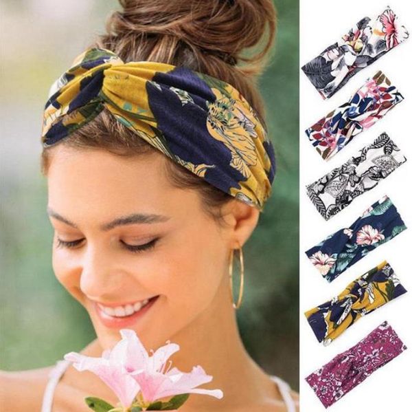 

women flower headband floral print elastic turbans cross knot hair band wide stretch girls hairband makeup hair accessories 12 designs d5609, Slivery;white