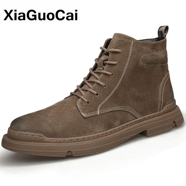 

autumn man ankle boots fashion men shoes high casual comfortable non-slip male boots nubuck leather flock work botas, Black