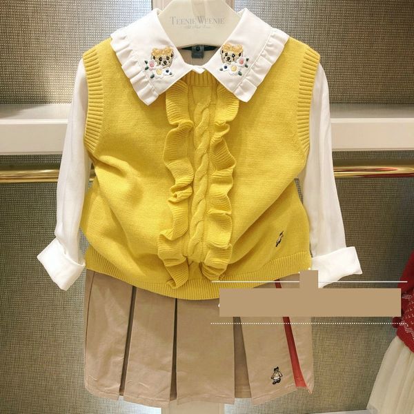 

0ekgr 2020 new korean style girlsknitted vest children's all-match 2020 new korean style girlsknitted lace lace knitwear vest children, Blue