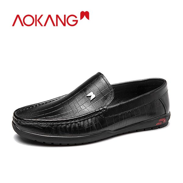 

aokang новое прибытие мужчин мокасины из натуральной кожи для мужчин повседневная обувь удобные мягкие вождения обувь удобная мягкая платье, Black