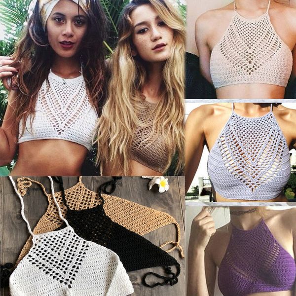 

2020 femen handmade crochet women bikini knit bikinis womens swimming bra bikinis large female swimwear brazilian bikinis top, White;black