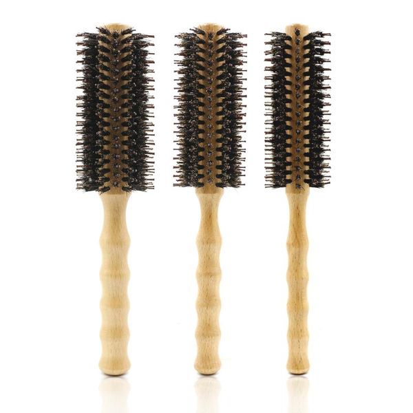 

hair brushes professional boar bristle round wood brush straightening and curling comb for hairdressing tool 3 sizes available, Silver