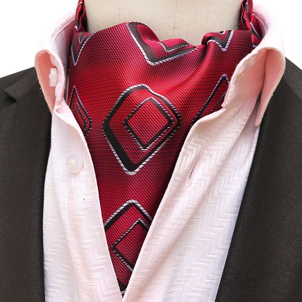 

luxury gentleman style men's ascot tie silk cravat paisley dot flower neckerchief party prom wedding gift tie, Black;gray