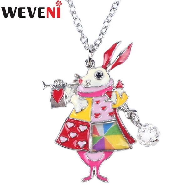 

weveni statement alloy enamel hare necklace pendants chain cartoon wild animal fairy tale jewelry for women girl kid gift, Silver