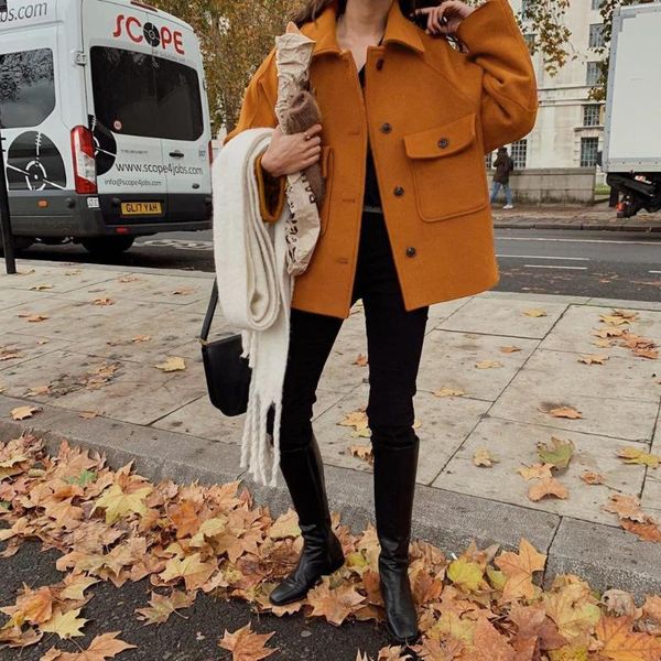 

2020 korean new women's loose casual temperament elegant lapel long sleeve windproof thickened women's woolen coat, Black