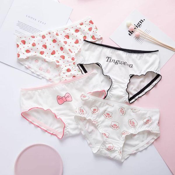 

смазливая мультфильм фрукты хлопок девушка нижнее белье мягких дышащие животные печать бесшовные трусики женщина клубничного трусы белье, Black;pink